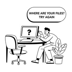 A glyph illustration of character try to recover his lost files 