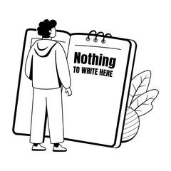 A glyph illustration of character standing with empty notes 