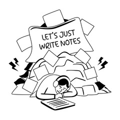 A character write notes illustration in glyph style 