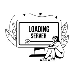 A glyph illustration of a character waiting for loading server 