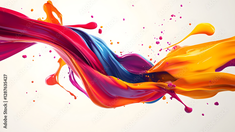Poster colorful liquid splash with vibrant hues creating dynamic motion and energy in a fluid form