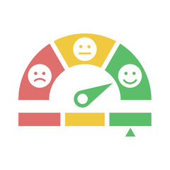 Customer rating with speedometer. Good and bad evaluation, happy and sad face voting vector icon.