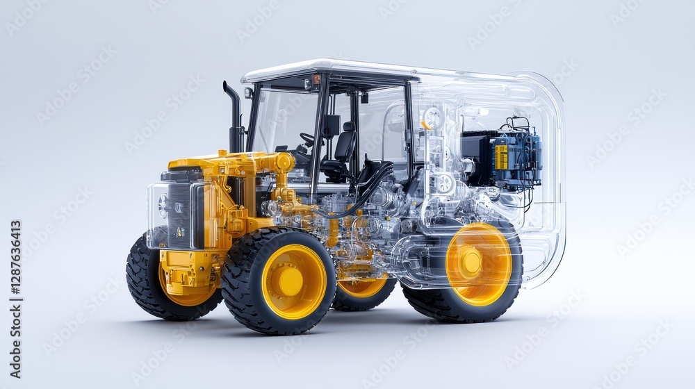 Poster transparent tractor anatomy: a transparent view of a powerful tractor reveals its intricate internal