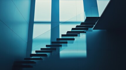 Obraz premium Modern Staircase Design with Light and Shadow Effects in Blue Tones