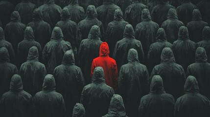 Obraz premium A striking image of individuality in a crowd, showcasing contrast and emotion.