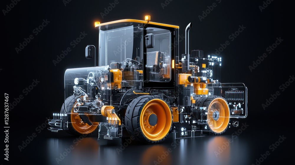 Poster innovative engineering: a transparent-rendered view showcases the intricate internal mechanisms of a