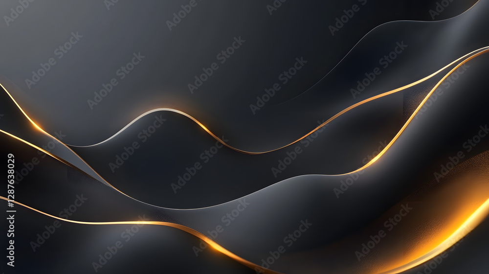Poster dark background with intricate gold lines creating a modern abstract design