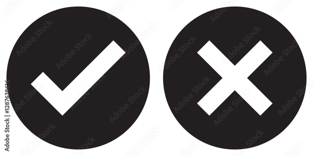 Poster check mark and red cross mark icon set. isolated tick and cross symbols, checklist signs. checkmark 