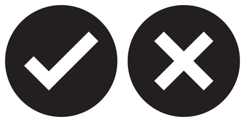 Check mark and red cross mark icon set. Isolated tick and cross symbols, checklist signs. Checkmark and x or confirm and deny line art colored icon for apps and websites. Vector illustration