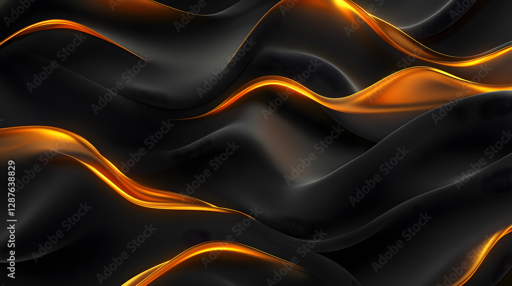 Poster black and orange background with wavy lines abstract design for creative projects and digital media