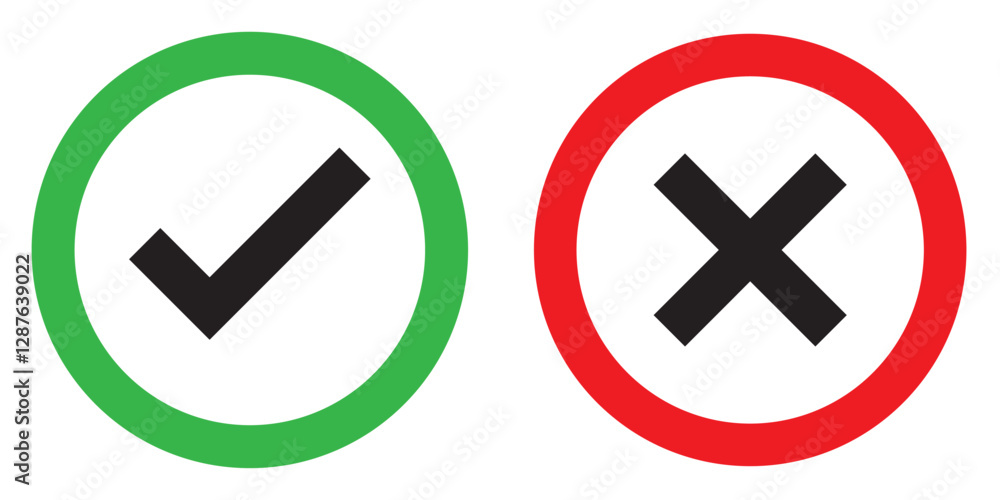 Poster check mark and red cross mark icon set. isolated tick and cross symbols, checklist signs. checkmark 