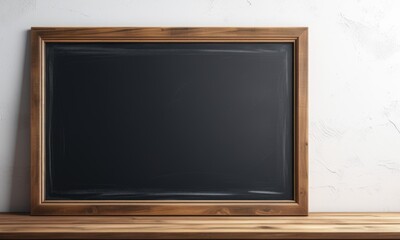 Empty chalkboard with wooden frame on rustic wall surface
