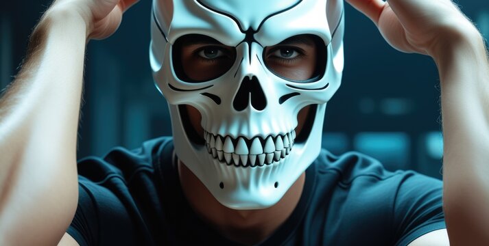 Mysterious masked figure in skull costume