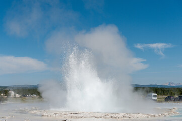 Eruption of the Great Fountain Geyser in Yellowstone National park.