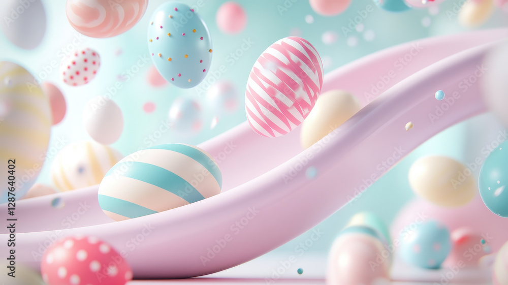 Poster vibrant easter eggs tumbling down slide create joyful scene filled with color and fun