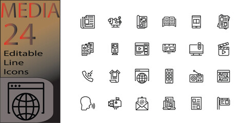 Set of line icon related to mass media, social networks, public media, journalism, communication, networking. Outline icon collection. cannot be edited already expanded and merged