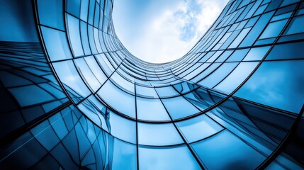 Abstract View of Modern Building Structure with Curved Glass Facade