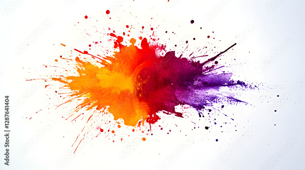 Poster colorful paint splashes on white background creating abstract art design