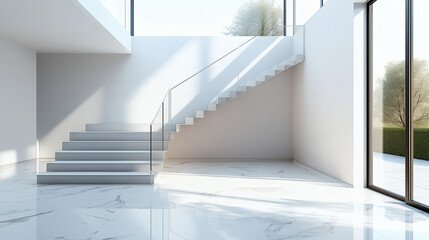 Minimalist Foyer with Glass Staircase 