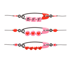 Friendship bracelet vector set. Handmade jewelry. Doodle illustration. 