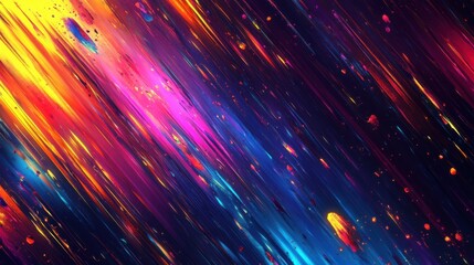 Obraz premium Color fusion concept. A vibrant abstract design featuring dynamic streaks of color, blending hues of blue, pink, orange, and purple against a dark background.