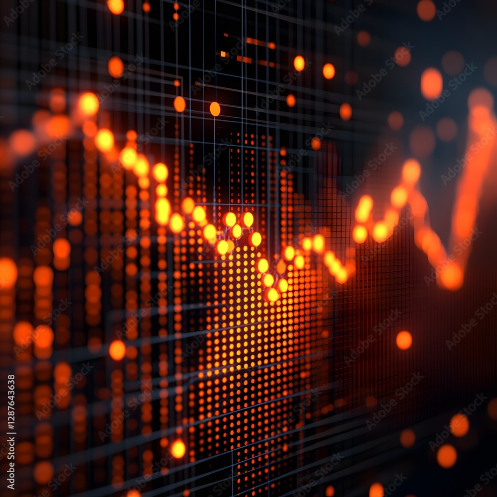 Aufkleber abstract glowing orange and red data graph showing negative trend on dark background