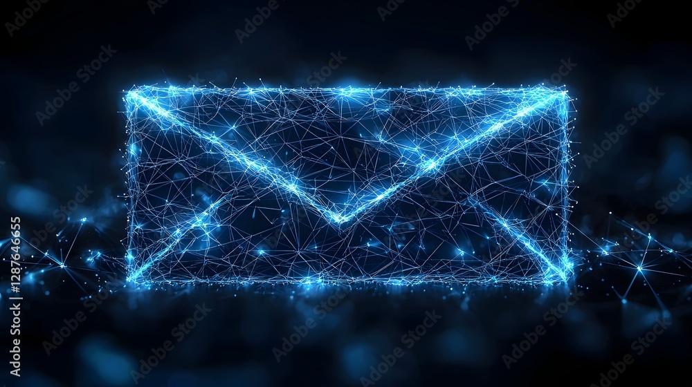 Poster glowing blue digital envelope abstract particle effect