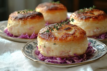 Delicious savory cheese bombs on cabbage garnish with fresh herbs