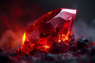 Shiny Red Crystal Gemstone on Dark Background