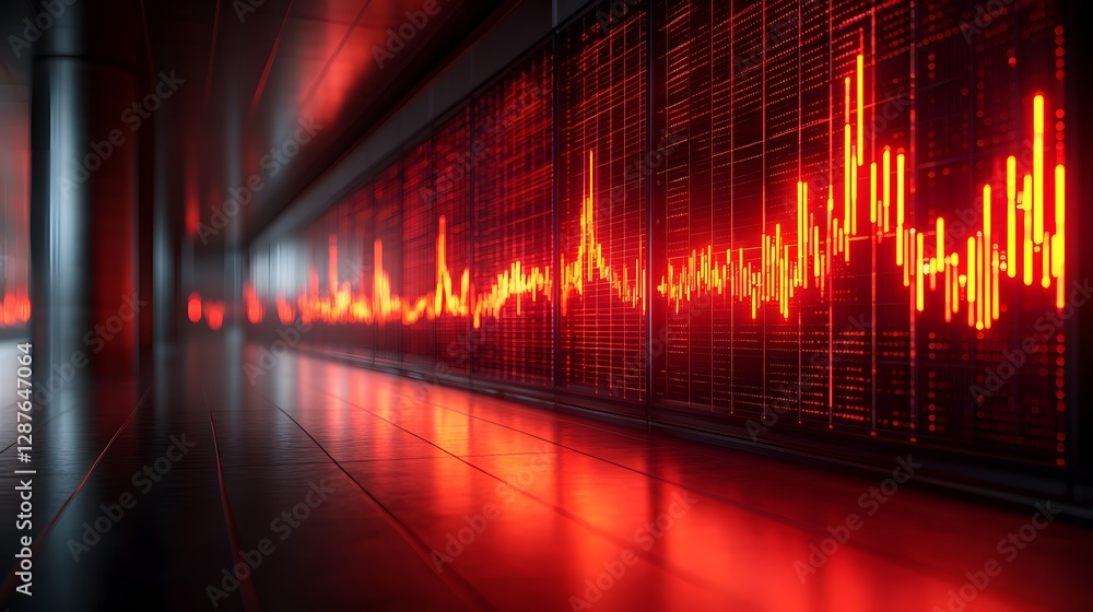 Poster glowing red data streams in futuristic corridor