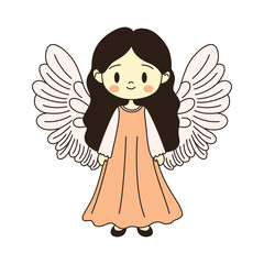 Cheerful Beautiful Cute Winged Little Girl Angel Fantasy Cartoon Character in Heaven