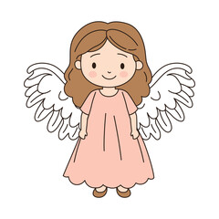 Cheerful Beautiful Cute Winged Little Girl Angel Fantasy Cartoon Character in Heaven