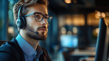 A sophisticated call center catering to luxury clientele, spacious open-concept office with minimalist decor, agents using top-tier wireless headsets,