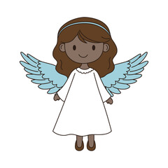 Cheerful Beautiful Cute Winged Little Girl Angel Fantasy Cartoon Character in Heaven