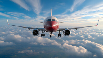 Fototapeta premium Airplane descending through clouds, travel, aerial view