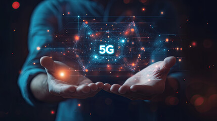 5G Technology Futuristic Network in Hands, Digital Revolution