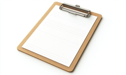 Blank clipboard with lined paper on white background for notes or checklist
