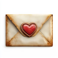 Love letter with a heart seal isolated on white background