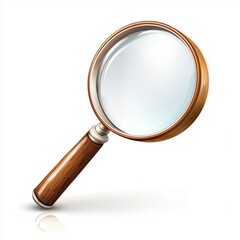 Magnifying glass with a wooden handle isolated on white background