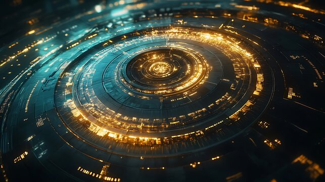 A futuristic golden ratio chart, spiraling geometric patterns illuminated with radiant gradients of gold and teal, abstract representation of statistical growth, dark atmospheric background,