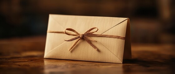 vote final concept. A rustic envelope tied with twine sits on a wooden surface, exuding a warm, vintage charm.