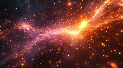 A futuristic matrix bursting into glowing fragments, radiant neon data points scattering dynamically, intricate digital lines fading into vibrant light trails,