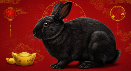 Illustration features a black rabbit for Chinese new year
