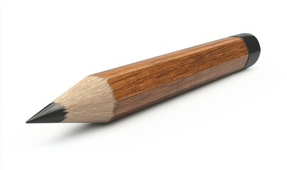 Fototapeta premium Close-up of a wooden pencil lying on a white background, showcasing its pointed tip and natural texture