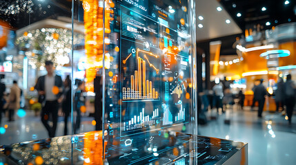 A display of graphs and numbers in a store. generated using AI