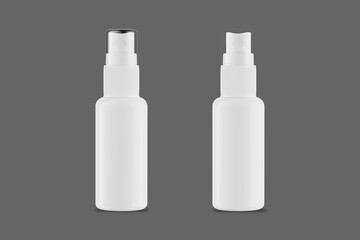 Empty blank white realistic plastic bottle mockup isolated on a dark background. hand sanitizer bottle with and without cap.3d rendering.