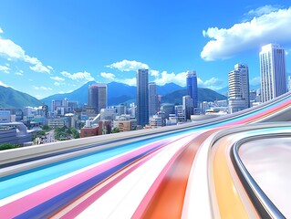 Fototapeta premium Colorful Cityscape with Modern Buildings and Vibrant Sky, Urban Landscape and Scenic View