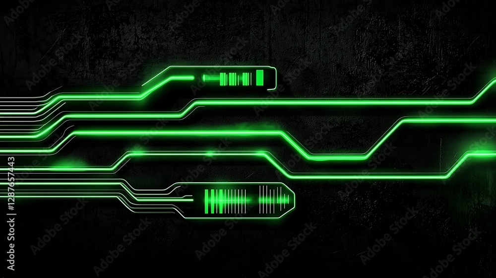 Poster futuristic green circuit lines on dark background with digital technology theme and abstract design