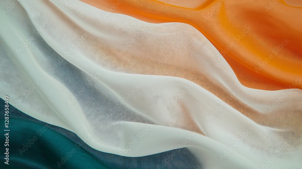 Poster elegant and colorful indian flag fabric draped with soft waves and textured patterns for background