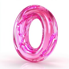 Number 0 made of vibrant neon pink liquid with swirling motion and glossy reflections isolated on a clean white background